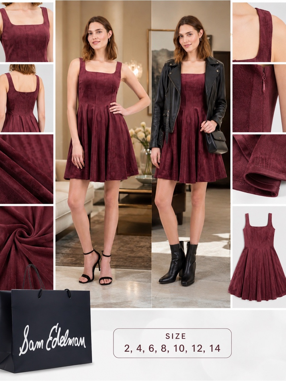 Sam Edelman Burgundy Square-Neck Mini Dress